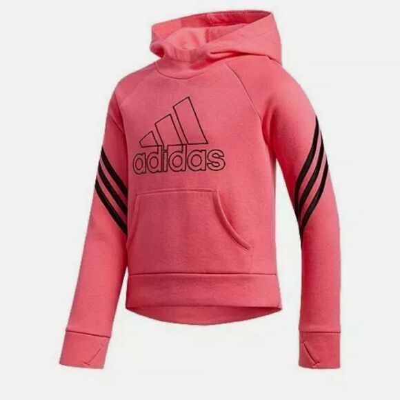 Adidas Girl's 3-Stripe Pullover Hoodie Sweatshirt Athleisure Pink Size Large - Picture 1 of 11